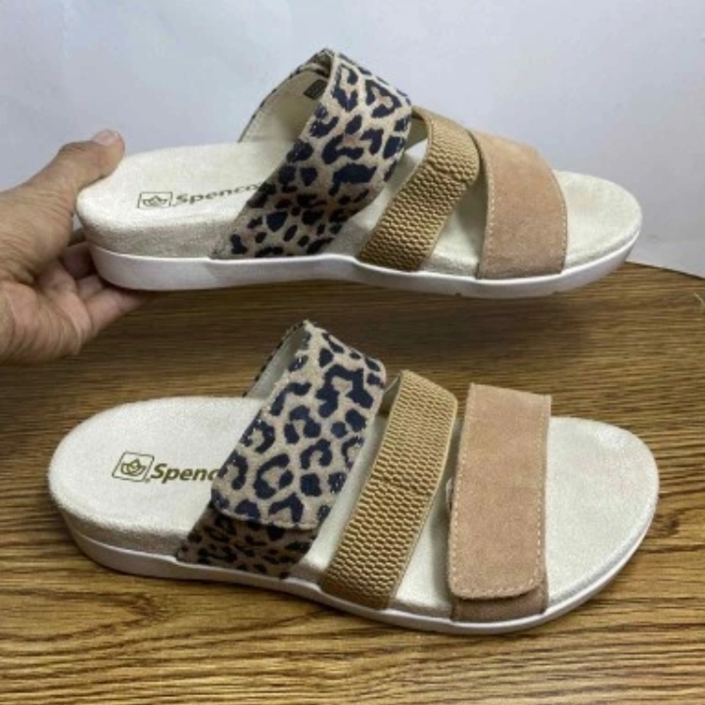 Spenco Women's Leopard Print Orthotic Sandals Flip Flops Slides Slip On Size 6.5